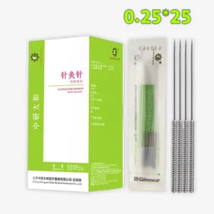 Aiguilles d'acupuncture Huanqiu stériles jetables 0.25x25 mm – 500 pièces pour usage médical et professionnel, haute qualité chinoise certifiée
