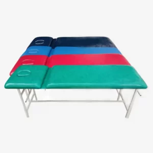Table de massage professionnelle bleue avec dossier réglable et escabeau assorti – idéale pour hijama, soins esthétiques et bien-être
